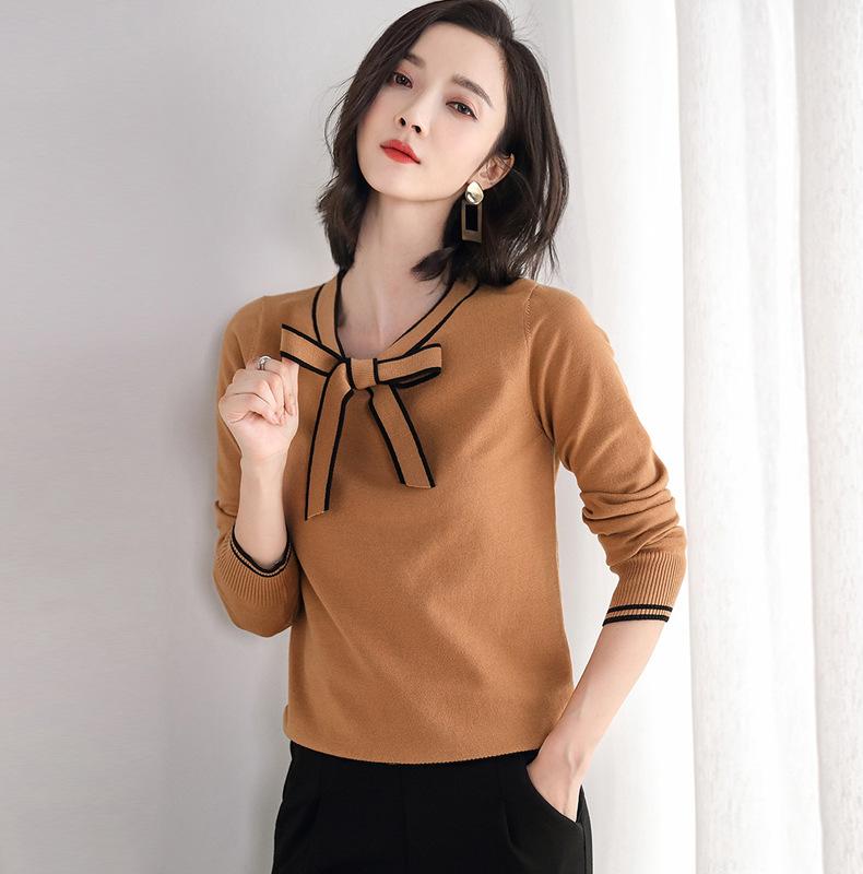 Knitted Pullovers Women Sweaters 2020 Autumn Bow Stripped Long Sleeve Fashion Chic Pullover Jumper Knitwear Female Knit Sweater, Khaki
Knitted Pullovers Women Sweaters 2020 Autumn Bow Stripped Long Sleeve Fashion Chic Pullover Jumper Knitwear Female Knit Sweater, Khaki