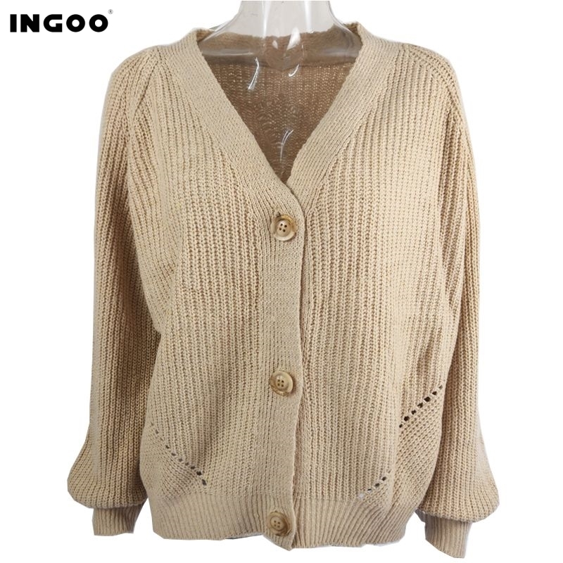 Women's Casual V-Neck Knit Cardigan Khaki, Gray, Black, White - Short Sleeve, Loose Fit, Soft Polyester Sweater