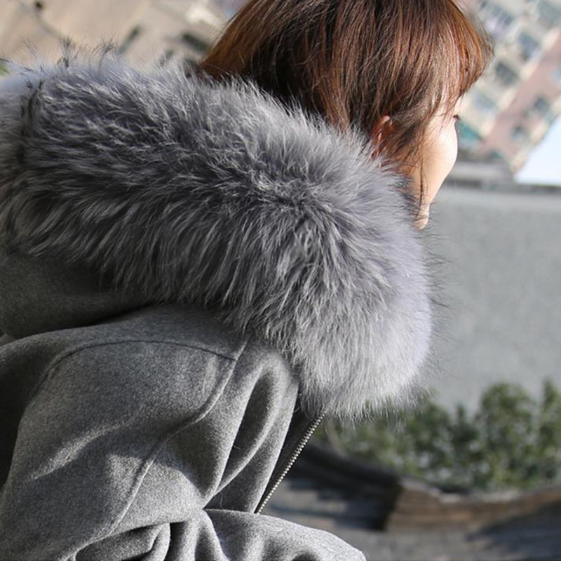 Leiouna Elegant Gray Winter Woolen Jacket Long Fur Hooded Warm Woolen Coat Loose Parka Female Outerwear Plus Size 5XL 201102