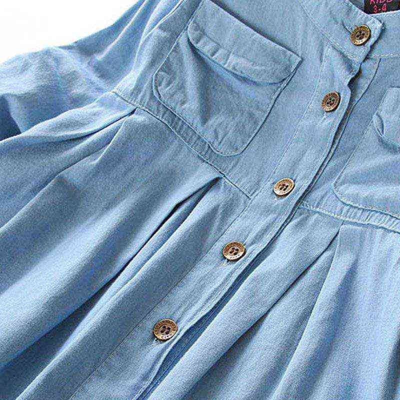Denim Girl Blouses Clothing Autumn Baby Girls Jeans Shirts Solid Jean Children Kids Long Sleeve Mandarin Collar Fashion Full 220125