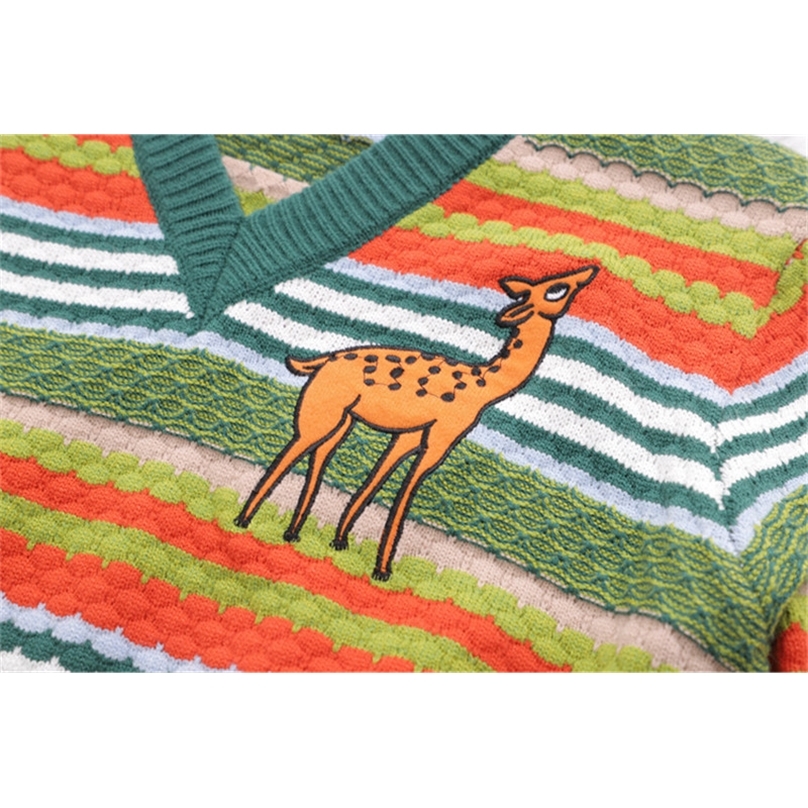 est Christmas deer Embroidery Cute Women's Pullovers Long Sleeve V-neck Autumn/Winter festival Women Cotton Sweaters 201224