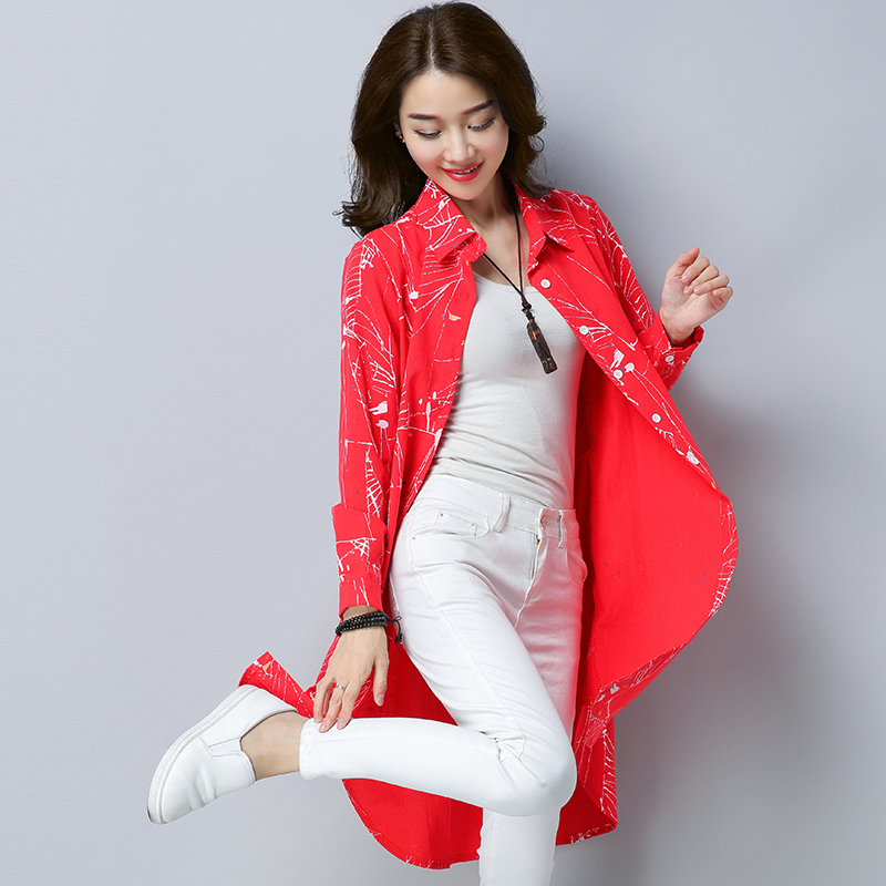 Plus Size Kimono Blouse Tunic 2019 New 3d Printed Long Blusas Femininas Spring Autumn Long Sleeve Cotton Linen Shirt Tops Mujer T200319