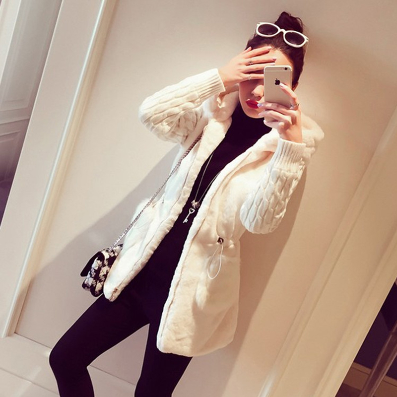 Spring Autumn Jacket Women Hooded Coat Furry Faux Fur Knit Sweater Coat Big Pocketswomen Coats And Jacket Plus Size Women Jacket T200111