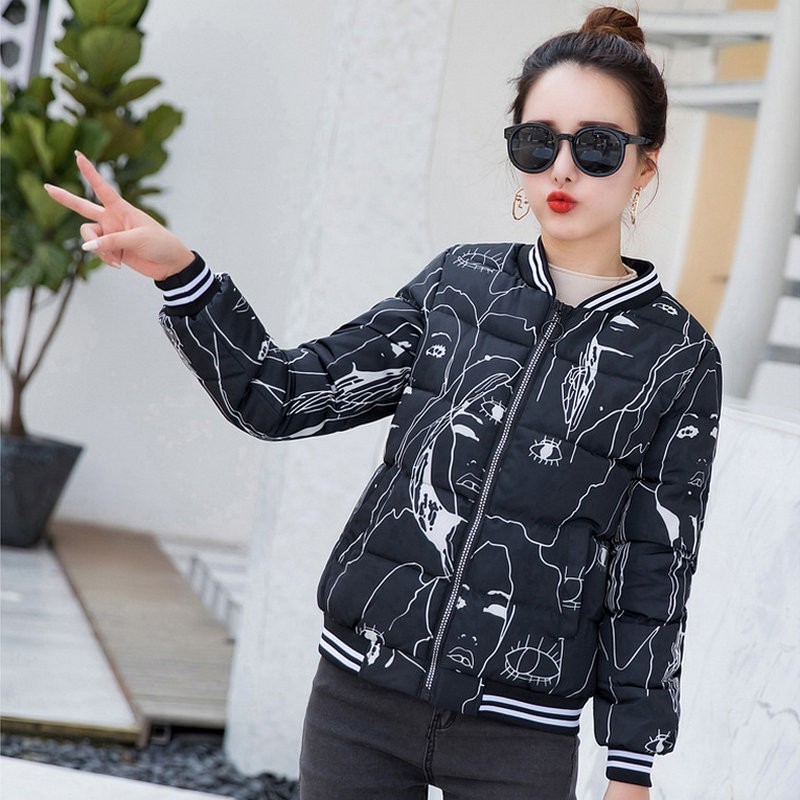 Short Casual Coat Women Thick Print Ladies Clothing Coats Winter Jacket Womens 201019