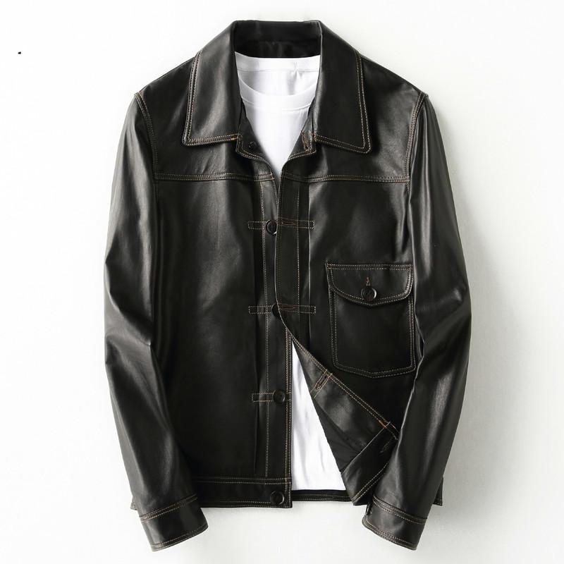 Genuine Leather Jacket Men Short 100% Sheepskin Coat Men's Leather Jacket Motorcycle Spring Veste Cuir Homme KFS19M013- KJ2162, Black
Genuine Leather Jacket Men Short 100% Sheepskin Coat Men's Leather Jacket Motorcycle Spring Veste Cuir Homme KFS19M013- KJ2162, Black