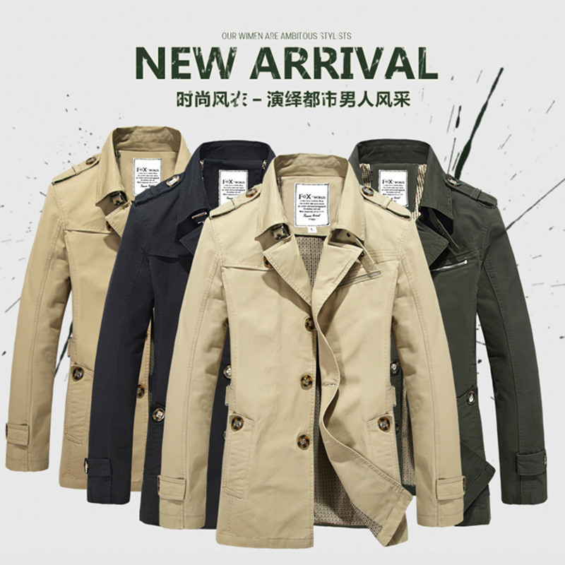 Trench coat spring and Spring male long section of cultivating cotton casual jacket young male student big size 201128