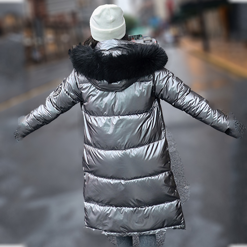 Women X-Long Plus Size Coat Parkas Female Winter Warm Thicke Hooded Fur Cotton Padded Coats Solid Casual Silver Down Jacket 201027
