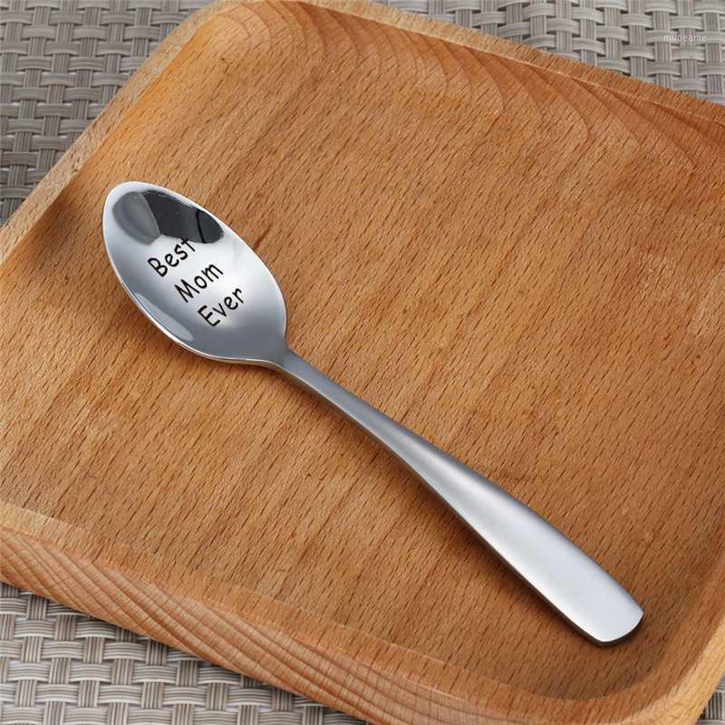 1pc Stainless Steel Smooth Carved Coffee Spoon Teaspoon For Mom Dad Family Gift Stirring Milk Dessert Scoop Tableware 13.1*2.5cm1