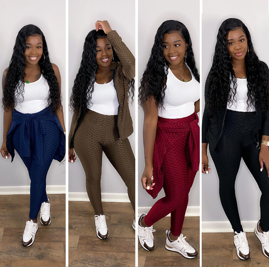 Pants Spot 2021 European and American fashion fish scale polyester stretch frame hooded casual sports suit