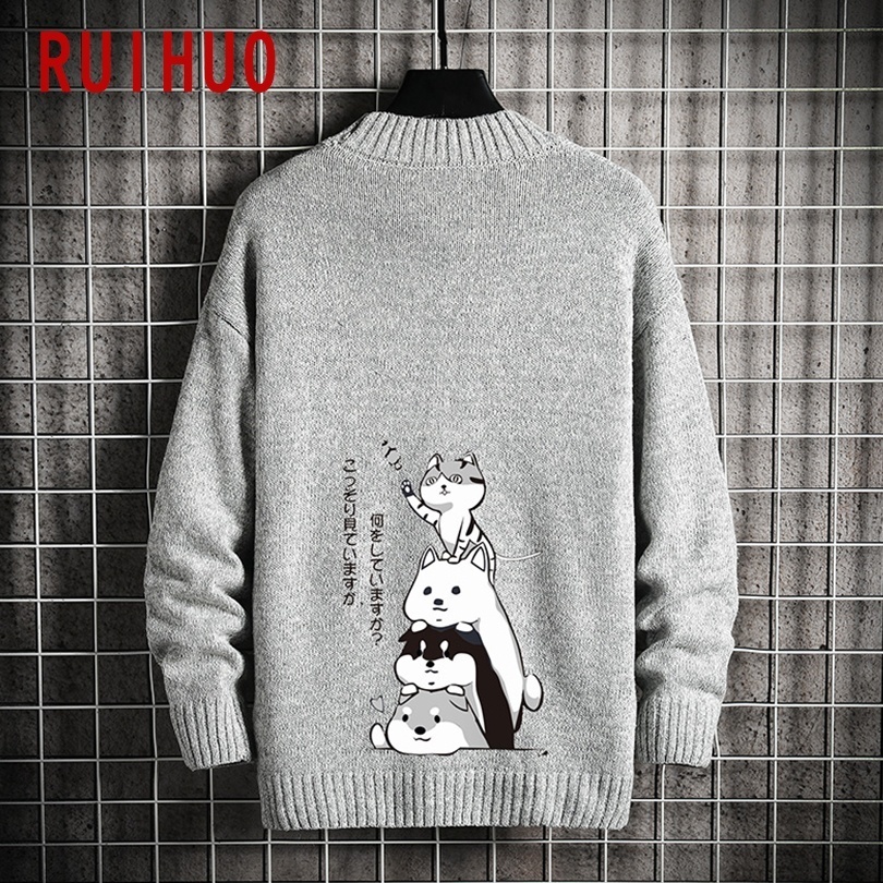 RUIHUO Autumn Cartoon Cats Sweater For Men Coat Knit Man Sweater Clothes Korean Men's Knitted Sweater M-5XL 201203