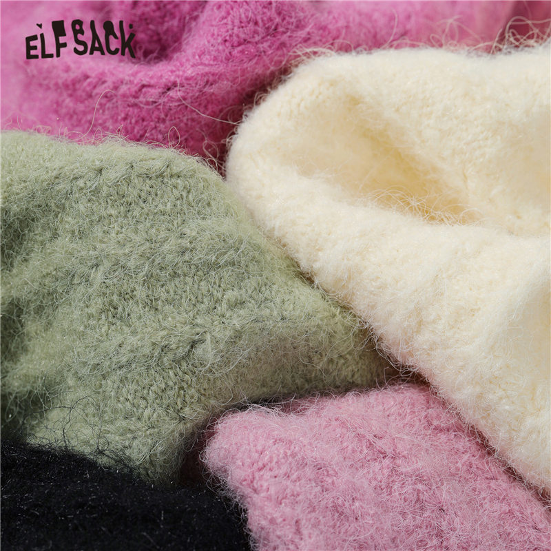 ELFSACK Multicolor Solid Loose Casual Women Pullover Sweaters, Autumn ELF Pure Minimalist Korean Ladies Basic Daily Soft Top 201223