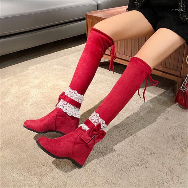 PXELENA Korean Lace Bowtie Lolita Sweet Over The Knee Boots Women Flock Hidden High Heels Slim Stretch Long Boots Princess 34-431, Red thin fur
PXELENA Korean Lace Bowtie Lolita Sweet Over The Knee Boots Women Flock Hidden High Heels Slim Stretch Long Boots Princess 34-431, Red thin fur