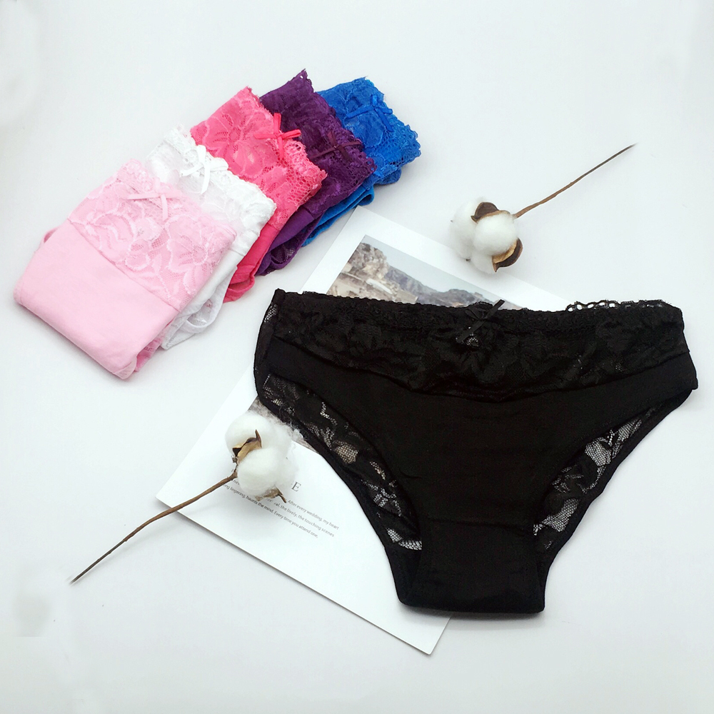 6 Pcs/Lot Women Underwear Sexy Lace 6 Candy Color Women's Cotton Panties 887 201112
