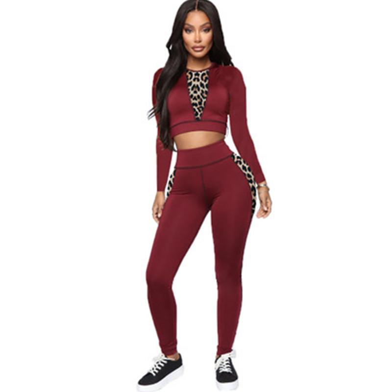 Women Leopard Spliced Sets Fashion Long Sleeve Round Neck Short Tops Trousers Suits Designer Female Autumn New Slim Elastic Waist Tracksuits, Wine red
Women Leopard Spliced Sets Fashion Long Sleeve Round Neck Short Tops Trousers Suits Designer Female Autumn New Slim Elastic Waist Tracksuits, Wine red