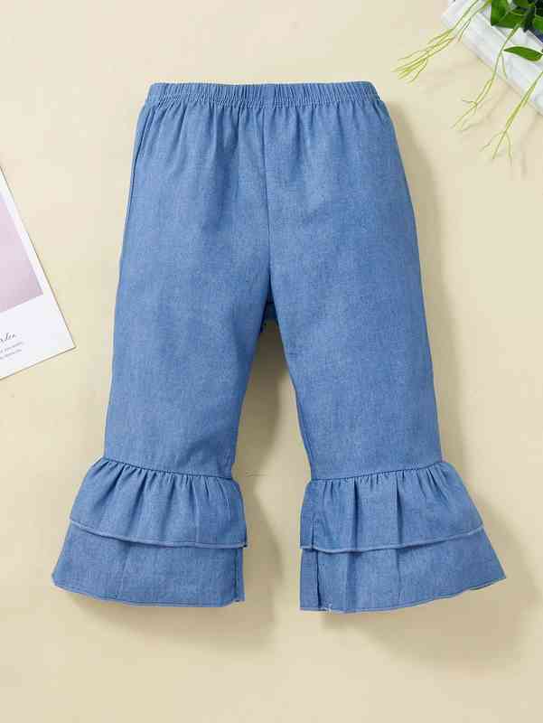Baby Letter Graphic Bow Tee & Flare Leg Jeans SHE