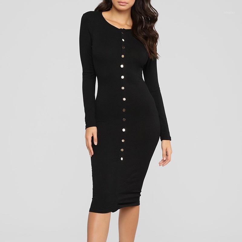 JS1767J-Autumn and winter new women' sexy fashion solid color button dress1, Black 
JS1767J-Autumn and winter new women' sexy fashion solid color button dress1, Black
