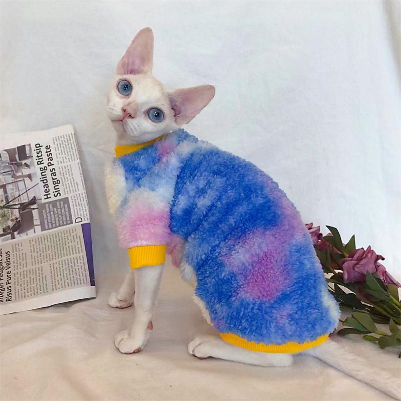 

Cat Costumes Sphinx Hairless Clothes Fall Winter Tie-dye Velvet Thick War Vest Double-sided Fleece Devon Rex For Cats Sphynx