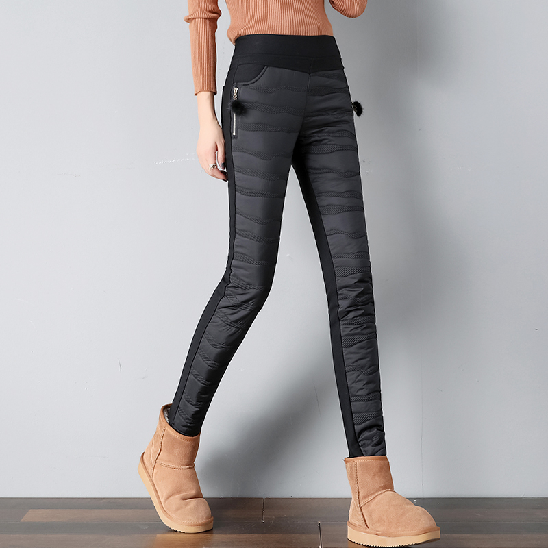 New Women's Elastic Waist Long Trousers Winter Down Lady Plus Size 4XL Outdoor Female Warm Thick Pencil Pants 201109