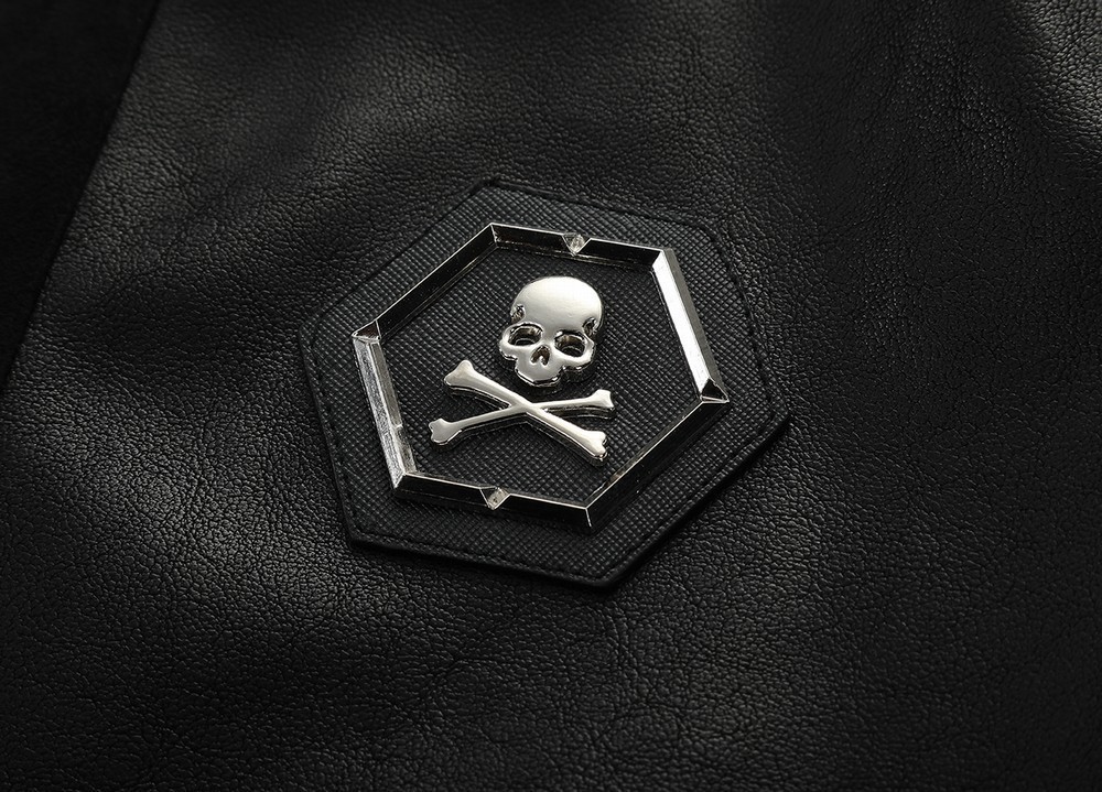 Skull Rhinestones PU Jackets Men Black High Street Stand-Neck Zipper Rib Sleeve Streetwear Motorcycle Faux Leather Coats 201119