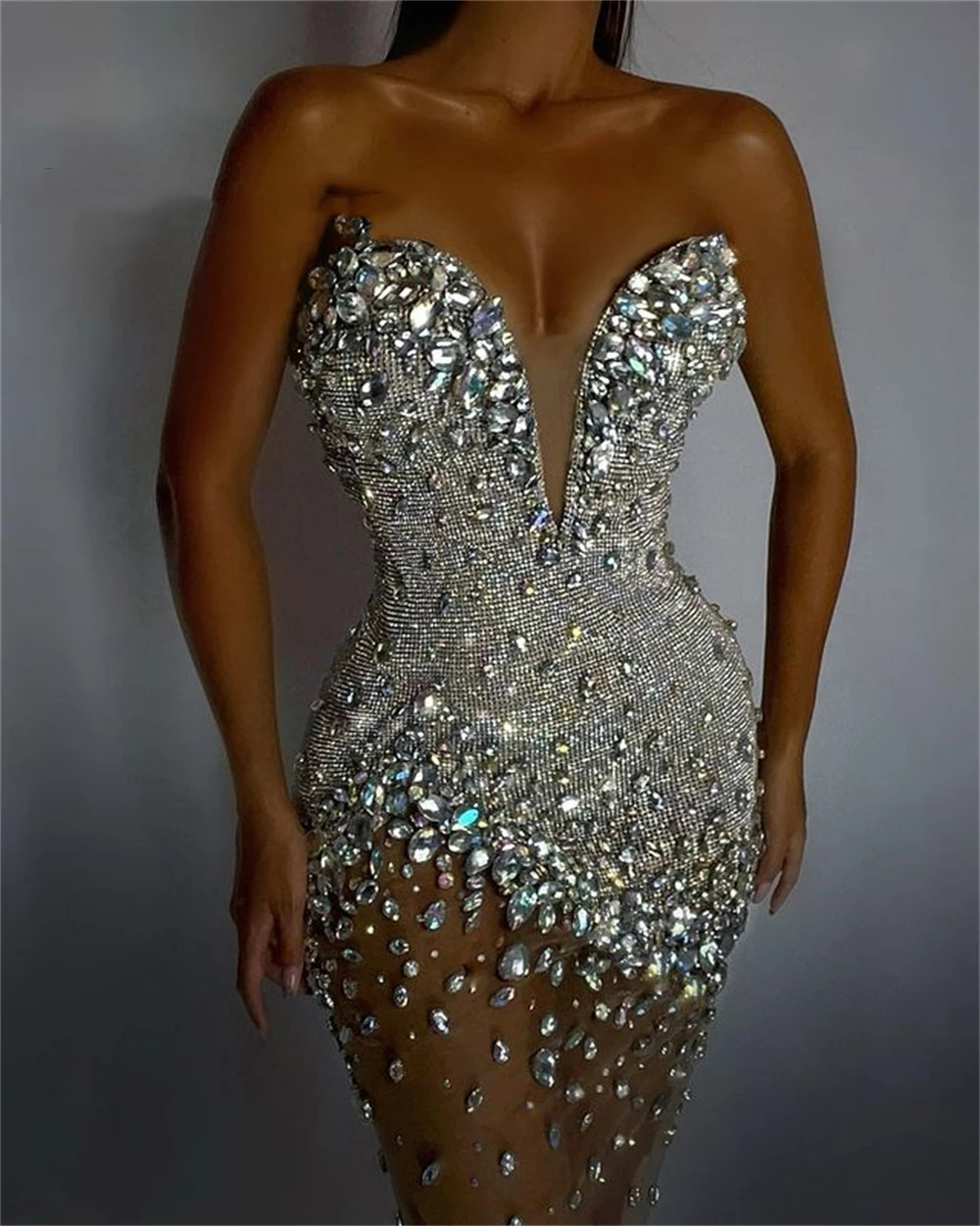 Sparkly Sier Beaded Dubai Evening Dresses Long 2022 Brithday Party Dress Crystals Formal Gowns Sexy Robe De Soire Femme 322 6660310