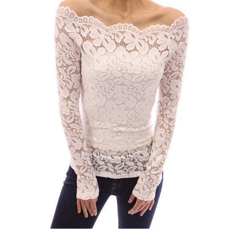 Luck A Women Blouses Lace Black White Blue Red Off Shoulder Long Sleeve Lace Shirt Top Plus Size Summer Clothing 201125