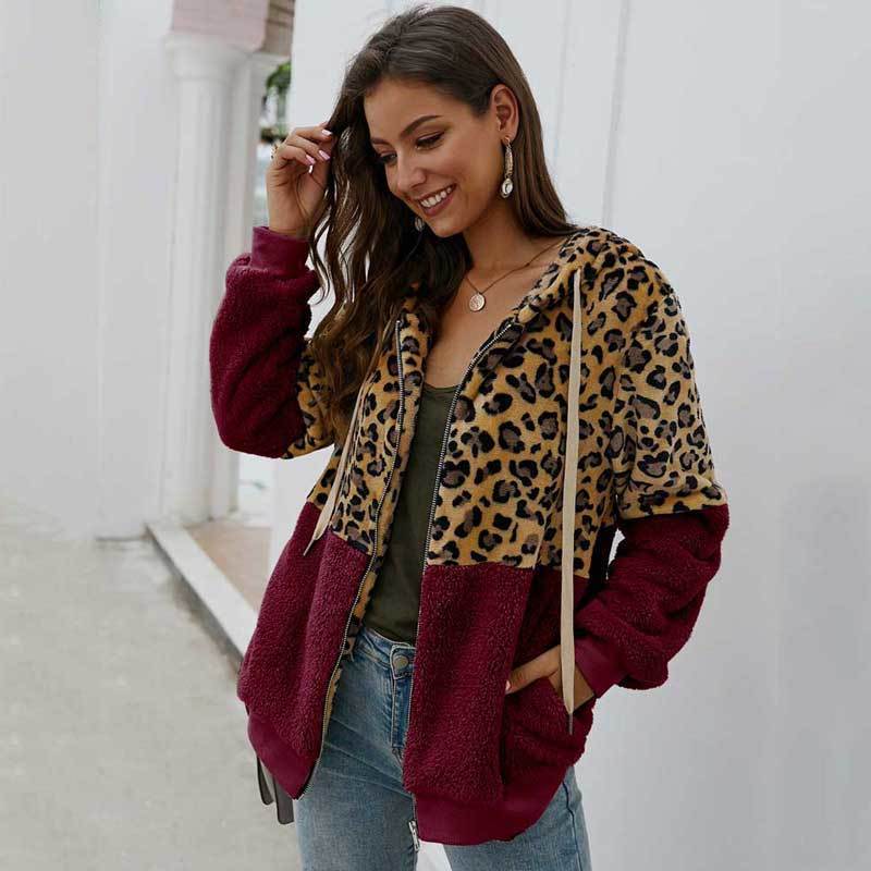 Fashion Leopard Faux Fur Coat Women Teddy Coat Female Leopard Print Plush Teddy Jacket Long Sleeve Fluffy Winter Coat Women 201019