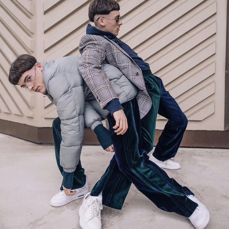 Velour Track Pants Men Women Hip Hop Fashionable Velvet Pants Mens Streetwear Ankle Zipper Colorblock Mens Sweatpants 201006