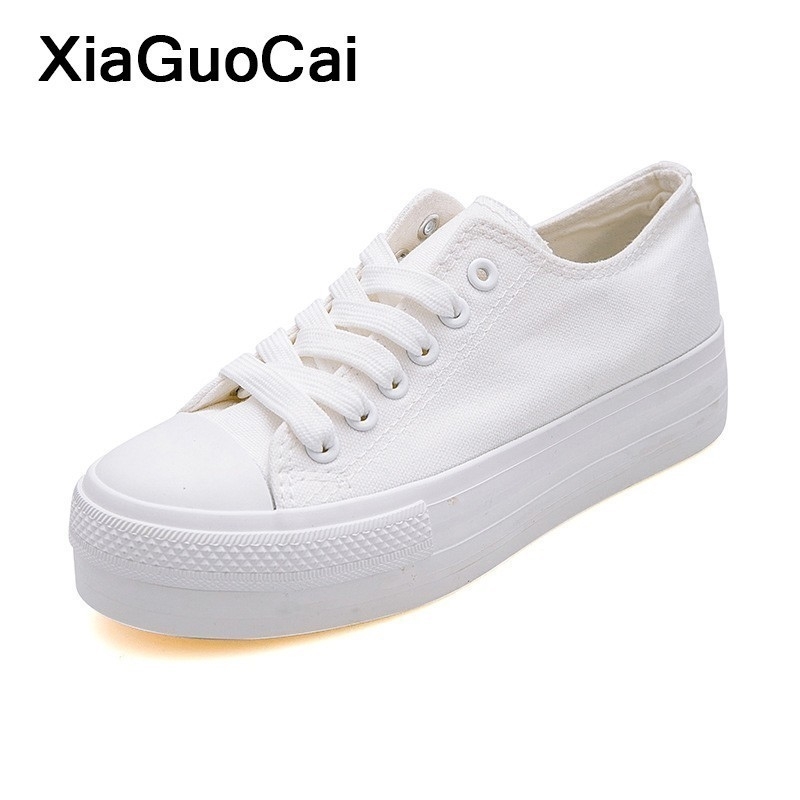 White Woman Casual Shoes Spring Autumn Female Canvas Shoes Thick Bottom Lace Up Ladies Flats Fashion High Quality Footwear Y200801