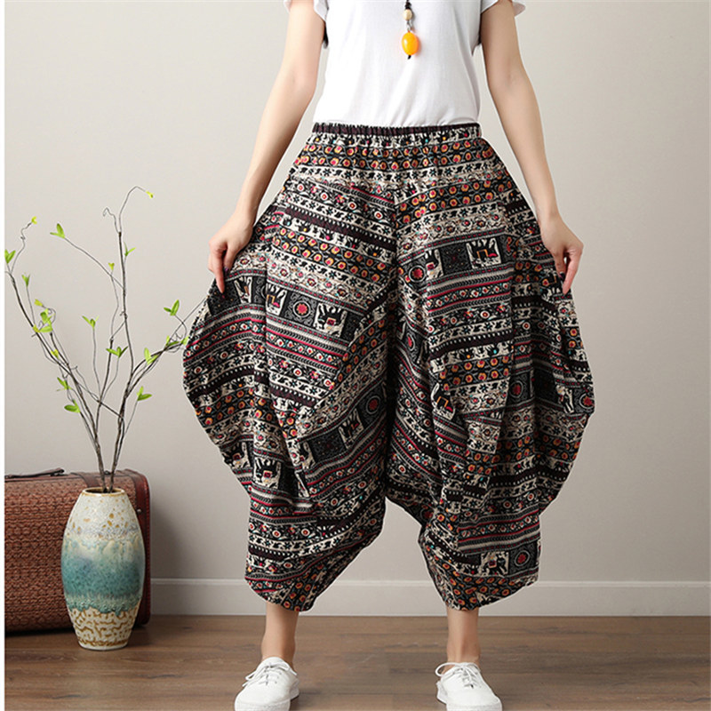 Women Bohemian Harem Pants Boho Chic Print Wide Leg Pants Summer Big Size Loose Hippie Trousers 201228