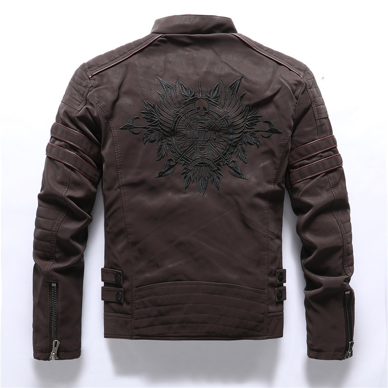 Mens Leather Jacket Casual Autumn Winter Stand Collar Men Motorcycle Jackets Fleece Zipper High Quality PU Leather Coats 201127