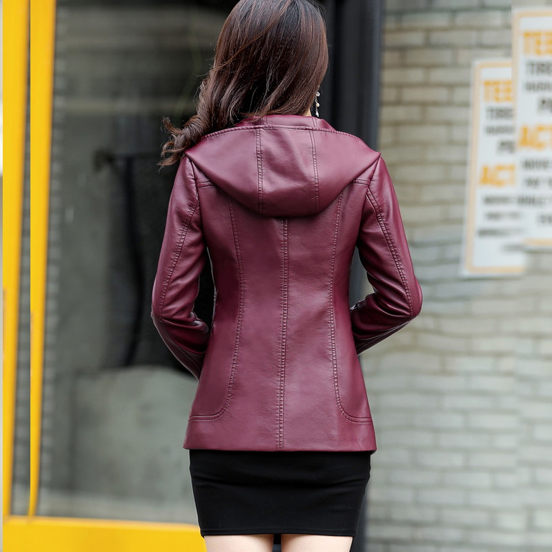 New Womens Elegant Hooded Leather Jackets Ladies Slim Soft Sheepskin Leather Coat Plus Size 6XL Female Clothing Outerwear 201226