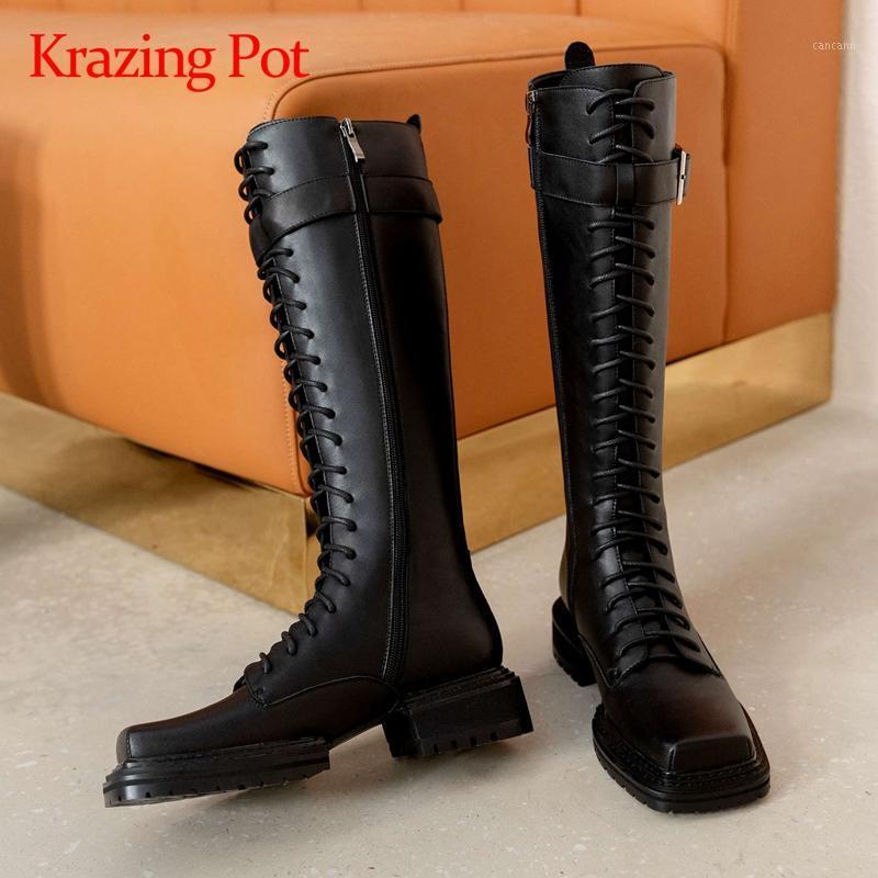 Krazing pot cow leather square toe med heel motorcycle boots European style cross-tied handsome young lady knee-high boots L871, Black2
Krazing pot cow leather square toe med heel motorcycle boots European style cross-tied handsome young lady knee-high boots L871, Black2