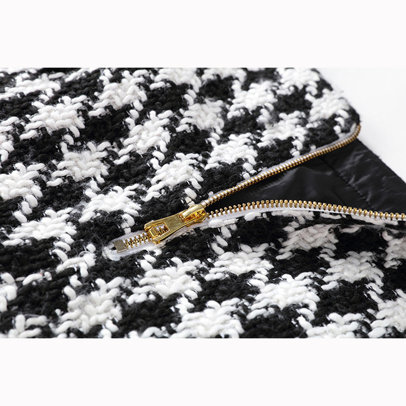 UKCNSEP Fall Winter Skirt Women's Fringed Lion Buttons Houndstooth Tweed Mini Skirt 201109