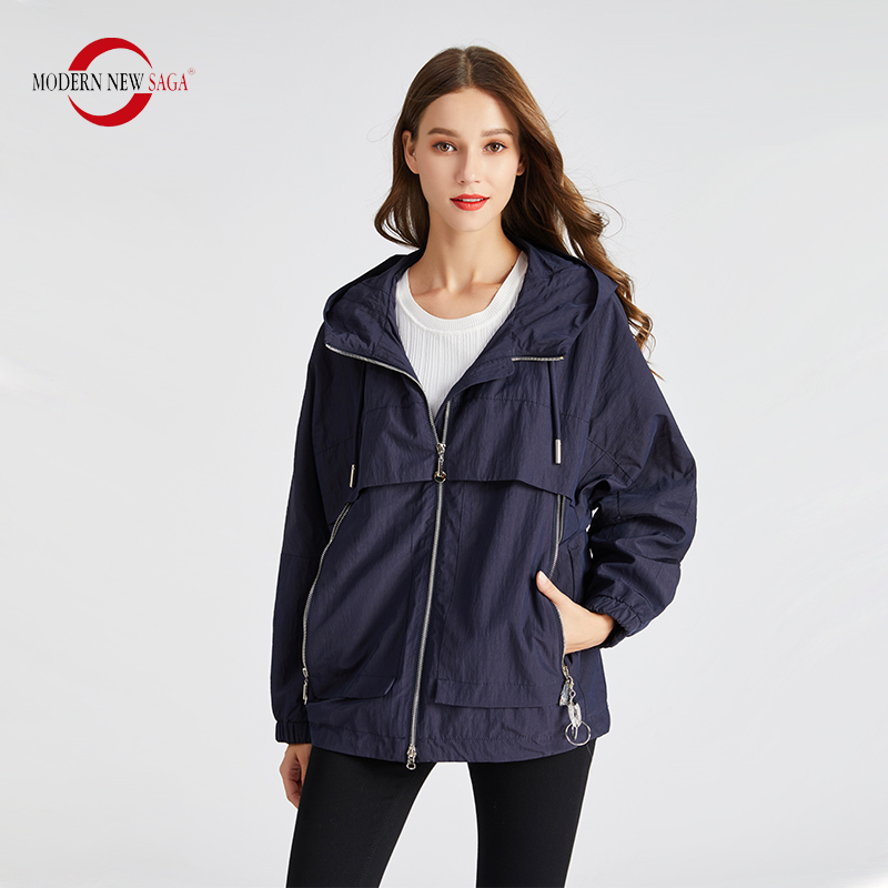 MODERN NEW SAGA Women Jacket Hooded Autumn Jacket Women Spring Ladies Jackets Fashion Female Jackets Coats Windbreaker Pink 201112