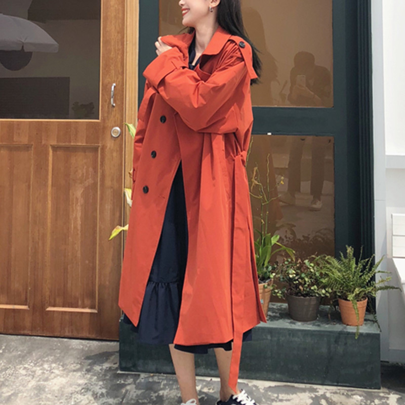 Women's Khaki Belt Long Trench Coat Female Turn-Down Collar Double Breasted Trenches Casual Autumn Winter Office Lady Outwear 201211