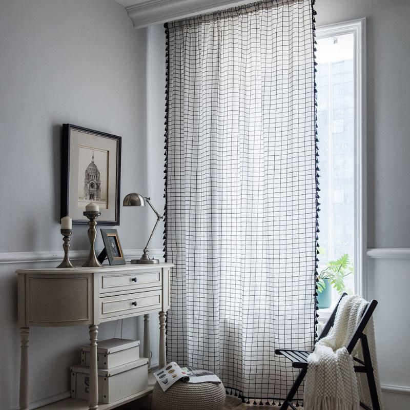 White Plaid Curtain With Tassel For Living Room Dividers Blinds French Windows Cotton Semi Blackout Finished Curtains, As pic
White Plaid Curtain With Tassel For Living Room Dividers Blinds French Windows Cotton Semi Blackout Finished Curtains, As pic