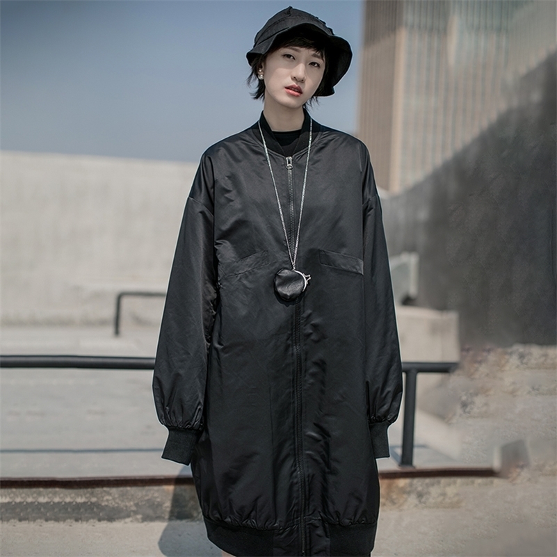 EAM Oblique Button Big Size Cottonpadded Coat Long Sleeve Loose Fit Women Parkas Fashion Spring Autumn 19Aa825 Y201001
