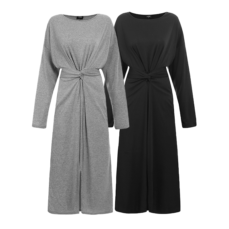 Autumn Winter Basic Dress Women Casual Solid Color O Neck Long Sleeve Long Dresses VONDA New Fashion Elegant Vestidos 5XL 201008