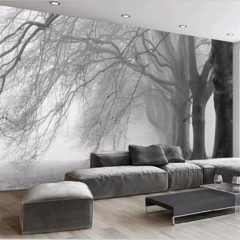Custom Wallpaper mural black and white abstract tree decoration TV background Restaurant hotel Waterproof