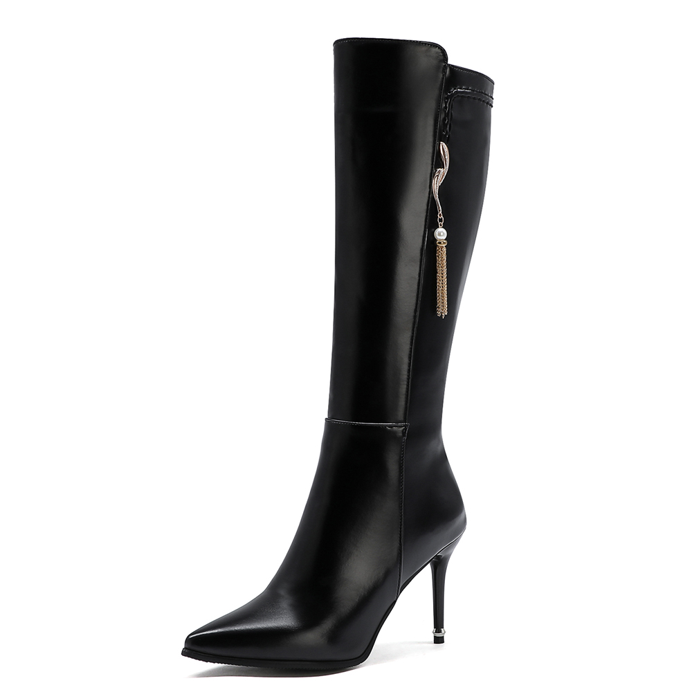 Pointed Toe Tassel Ultra-High Stiletto Patent Leather Knee-Length Boots Plush High-Heeled Boots Side Zipper Metal Decoration, White
Pointed Toe Tassel Ultra-High Stiletto Patent Leather Knee-Length Boots Plush High-Heeled Boots Side Zipper Metal Decoration, White