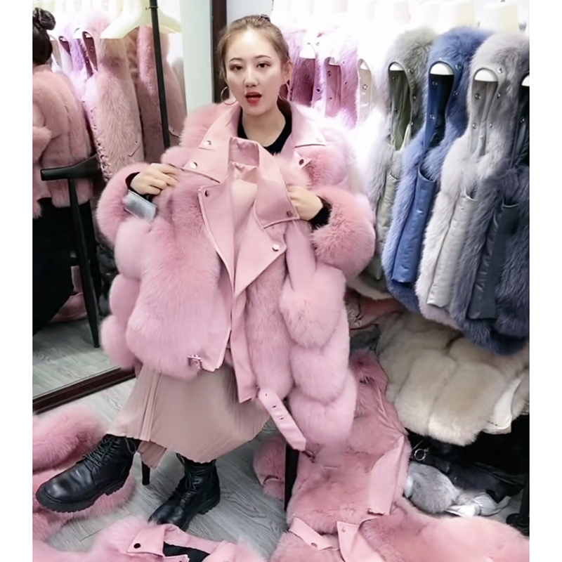 Leiouna Full Fox Fur Winter New Fashion Grass Short Zipper Jacket Female Stitching Model One Fur Women's Parkas Overcoats 201110