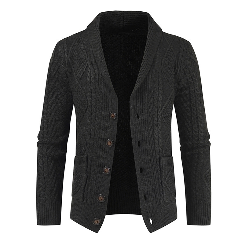 Men's V-neck Cotton Cardigan Autumn Winter Warm Soft Solid Spacious Comfortable Long Sleeve Clothes Knitted Casual Male Sweaters 201202, Navy blue