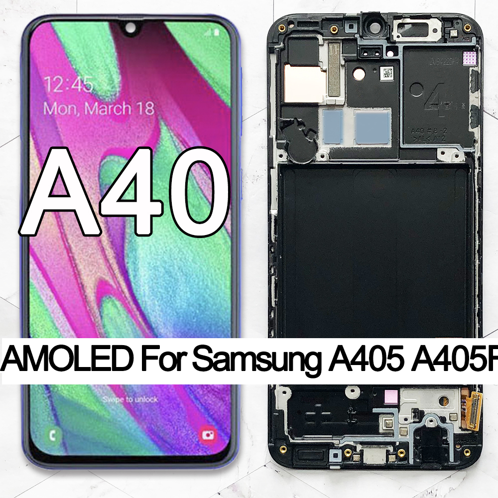 100% Super AMOLED For Samsung A40 LCD 2019 A405 display touch Screen Digitizer Assembly with frame replacement repair parts
100% Super AMOLED For Samsung A40 LCD 2019 A405 display touch Screen Digitizer Assembly with frame replacement repair parts