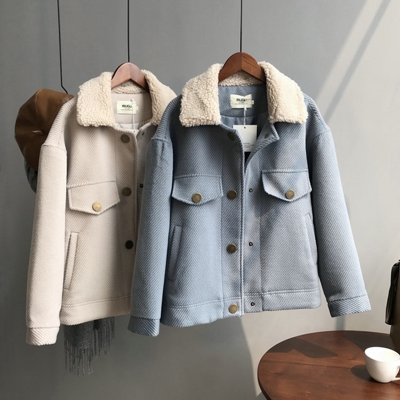 Korean version of lamb plush jacket coat winter new thick coat women short woolen coat 201103