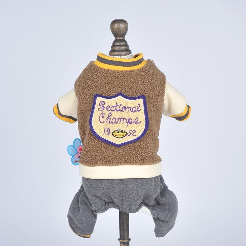 New Dog Cat Jumpsuit Hoodie Badge Design Pet Puppy Coat Jacket Pet Winter Warm Apparel Outfit1, Brown
