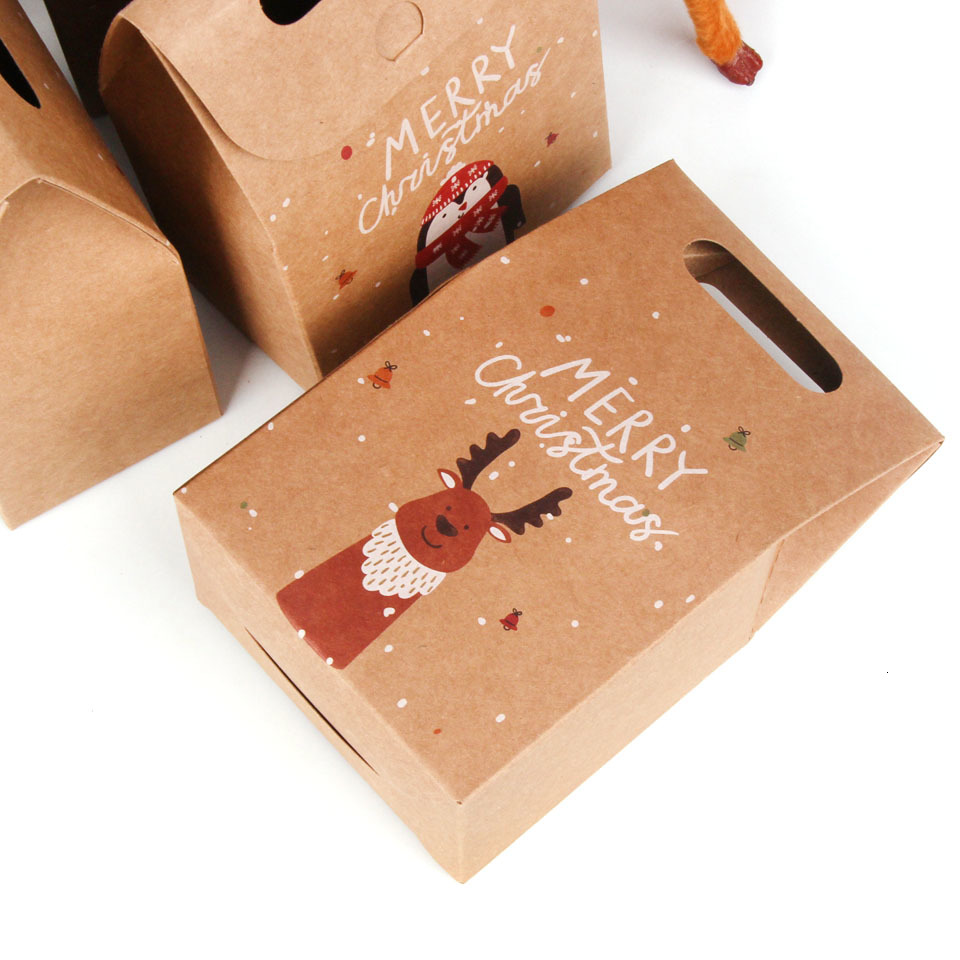 20PCS/Lot Christmas Santa/Snowman/Deer Kraft Candy Gift Bags Cookie Bags Merry Christmas Guests Packaging Boxes Party Decorations