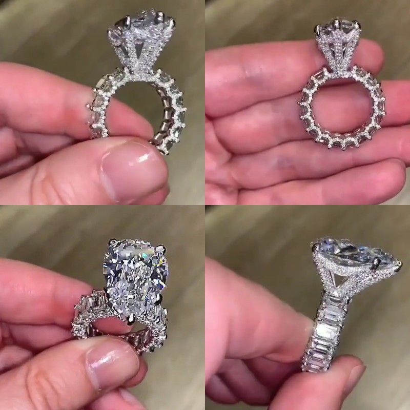 10CT Big Diamond Ring Vintage Jewelry 925 Sterling Silver Unique Cocktail Pear Cut White Topaz Gemstones Wedding Engagement Band R