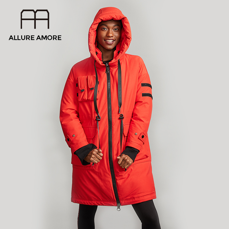 Allure Amore Hooded Ladies Puffer Cotton Coat Long Parka long White Duck women Down Jacket Warm Work Clothes Oversize Large Size 201023