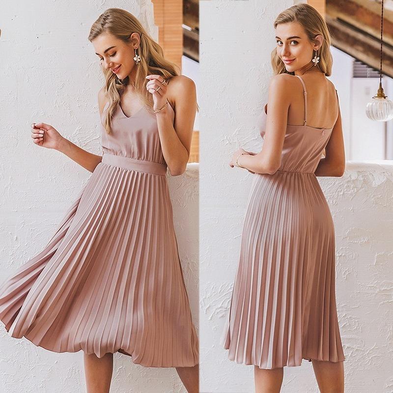 New Summer Sexy Elegant Pleated Midi Dress V-Neck Spaghetti Strap Chiffon Dress Female Casual Office Ladies Party Sundresses, Black
New Summer Sexy Elegant Pleated Midi Dress V-Neck Spaghetti Strap Chiffon Dress Female Casual Office Ladies Party Sundresses, Black