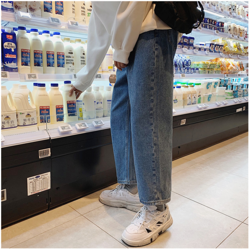 Spring Autumn Recommended Black Jeans Men Casual Jeans Simple Loose Straight Trousers Male Blue Pants M 2XL 201111